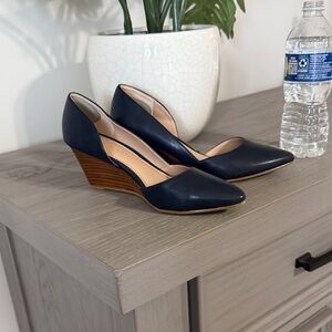 Kelly & Katie Navy Pointed-Toe Wedge Pumps